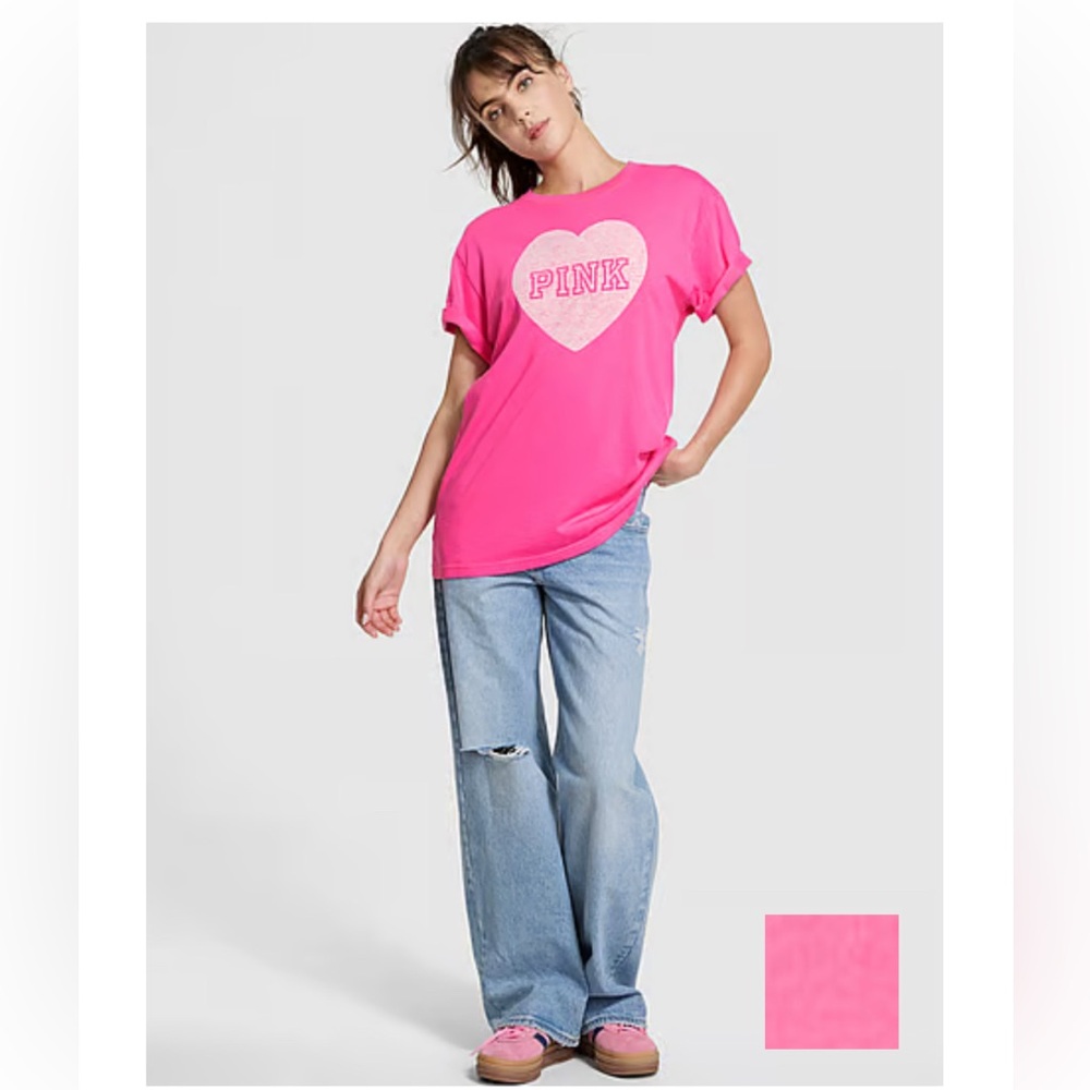 PINK Victoria's Secret Pink Heart Campus Cotton T-shirt